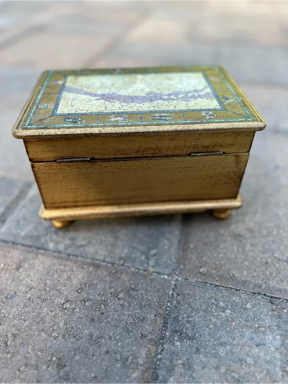 Vintage Italian Florentine Gold Jewelry Box with Zodiac Constellation Lid